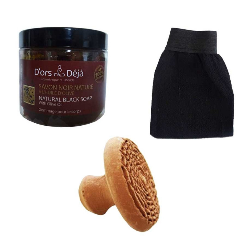 Savon Noir Traditionnel, Gants Kessa et Mhakka