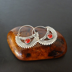 Boucles d'oreilles berbères avec cornaline rouge