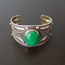 Bracelet Berbère en argent et Agate verte